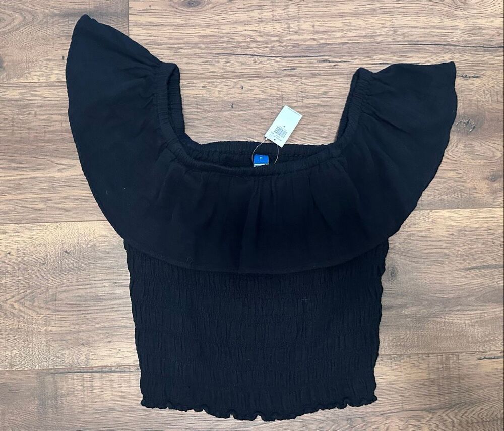 Old Navy Black Smocked off The Shoulder Top Size Medium New - Picture 4 of 6